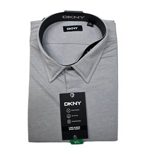 DKNY Sport Shirt Mens XL Light Gray Natural Stretch Long Sleeve Casual‎ NEW